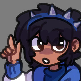 Chibi headshot of Buwan's sona with his right hand pointing up.